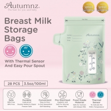 Autumnz - Double Zip Lock Breastmilk Storage Bag (28 bags) With THERMAL Sensor & Easy Pour Spout *100ml/3.5oz*