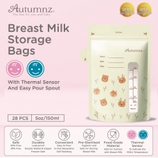 Autumnz - Double Zip Lock Breastmilk Storage Bag (28 bags) With THERMAL Sensor & Easy Pour Spout *150ml/5oz*
