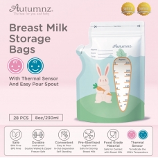 Autumnz - Double Zip Lock Breastmilk Storage Bag (28 bags) With THERMAL Sensor & Easy Pour Spout *230ml/8oz*