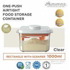 Autumnz - One-Push Airtight Food Storage Container 1000ml/300g (Clear Rectangle With Spoon & Scraper)