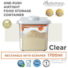 Autumnz - One-Push Airtight Food Storage Container 1700ml/630g (Clear Rectangle With Spoon & Scraper)