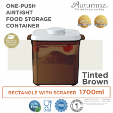 Autumnz - One-Push Airtight Food Storage Container 1700ml/630g (Tinted Brown Rectangle With Spoon & Scraper)