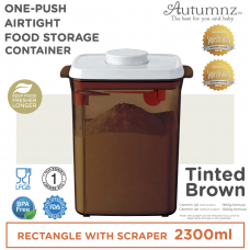 Autumnz - One-Push Airtight Food Storage Container 2300ml/900g (Tinted Brown Rectangle With Spoon & Scraper)