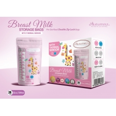 Autumnz - Double ZipLock Breastmilk Storage Bag (28 bags) with THERMAL SENSOR *12oz* (GIRAFFE)