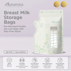 Autumnz - Pre-Sterilised Double Zip Lock Breastmilk Storage Bag (28 bags) With Easy Pour Spout *230ml/8oz*