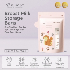 Autumnz - Pre-Sterilised Double Zip Lock Breastmilk Storage Bag (28 bags) With Easy Pour Spout *150ml/5oz*