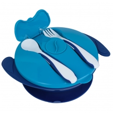 Autumnz Baby Suction Bowl with Spoon and Fork (Navy Blue)