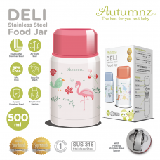 Autumnz - DELI Stainless Steel Vacuum Food Jar 500ml *Flamingo* (FOC Folding Spoon)