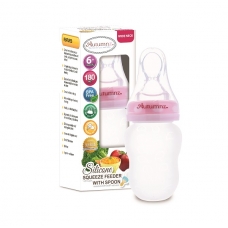 Autumnz - Silicone Squeeze Feeder With Spoon *Wide Neck 180ml* (Pink)