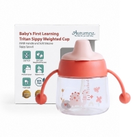 Autumnz Baby's First Learning Tritan Sippy Weighted Cup (with Handle) *180ml*  (Coral)