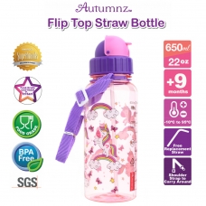 Autumnz - Flip Top Straw Bottle 650ml /22oz *Rainbow Unicorns* (Best Buy)