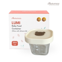 Autumnz - LUMI Baby Food Container (Glass with Silicone Lid) 200ml/pc *Beige-Bear*