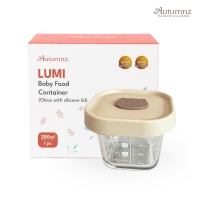 Autumnz - LUMI Baby Food Container (Glass with Silicone Lid) 200ml/pc *Light Brown-Cat*