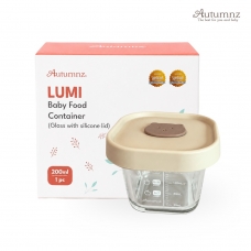 Autumnz - LUMI Baby Food Container (Glass with Silicone Lid) 200ml/pc *Light Brown-Cat*