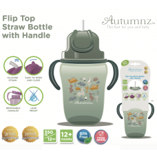 Autumnz - Flip Top Straw Bottle with Handle 350ml /12oz (Jurassic Forest)