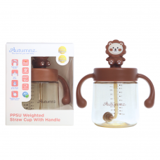 Autumnz PPSU Weighted Straw Cup with Handle *300ml* - Lion (Mocha)