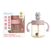 Autumnz PPSU Weighted Straw Cup with Handle *300ml* - Bear (Baby Rose)
