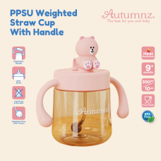 Autumnz PPSU Weighted Straw Cup with Handle *300ml* - Bear (Baby Rose)