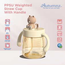 Autumnz PPSU Weighted Straw Cup with Handle *300ml* - Bear (Light Brown)