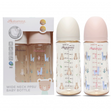 Autumnz - Wide Neck PPSU Baby Feeding Bottle 11oz/330ml (Twin Pack) *Forest Bear / Little Llama*